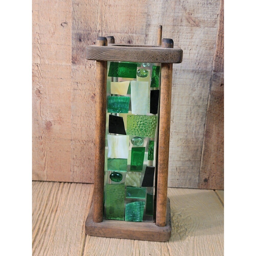 Green and White Mosaic Colorful Candle Holder.